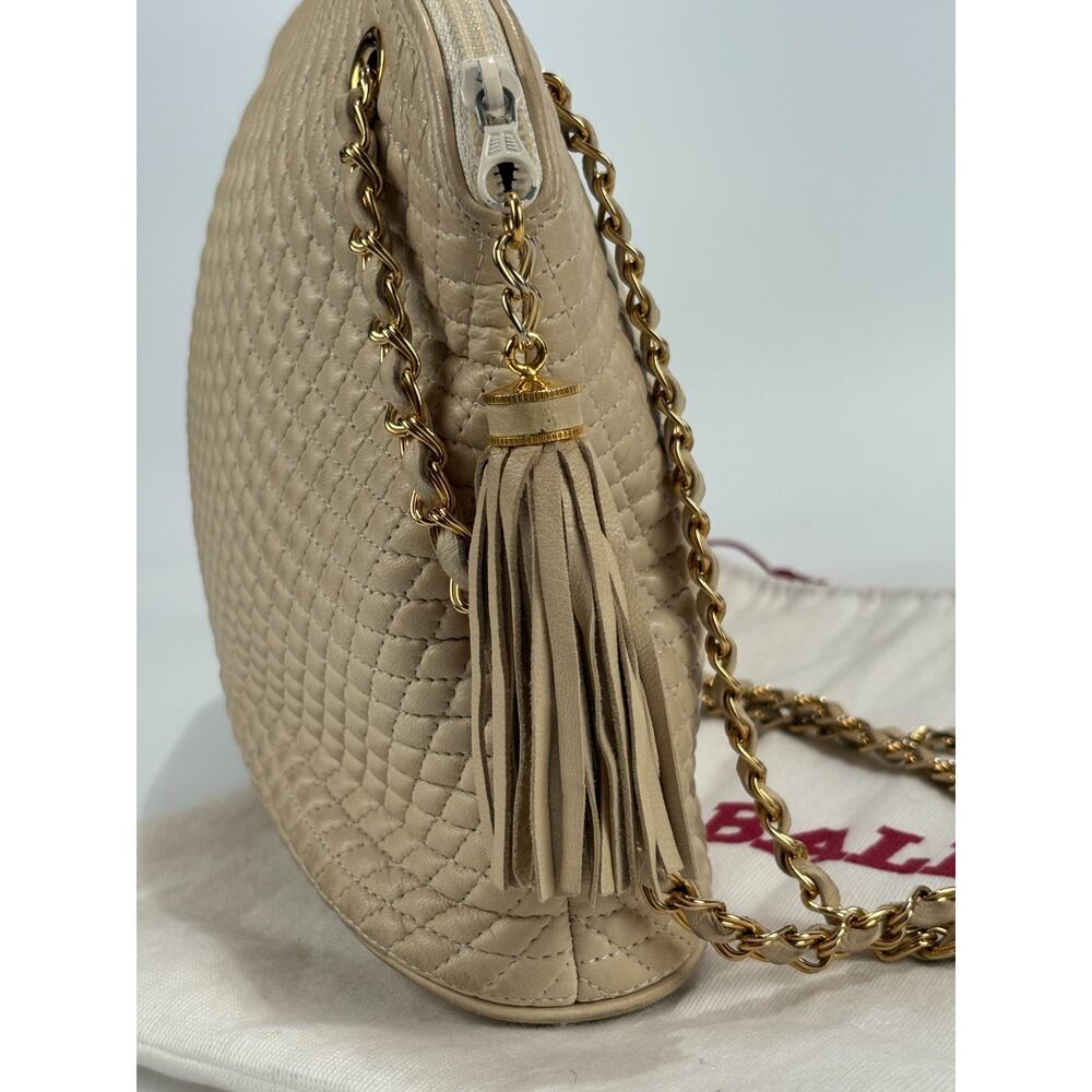 VTG Bally Leather Shoulder Bag Quilted Soft Beige Chain Strap Handbag Purse ECU - Picture 3 of 14